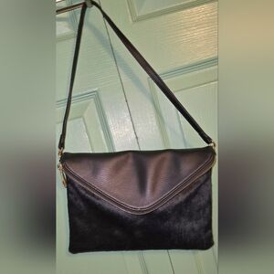 SEVEN DAYS Black Envelope Style Black Shoulder Pony/Calf Hair Bag NWOT
